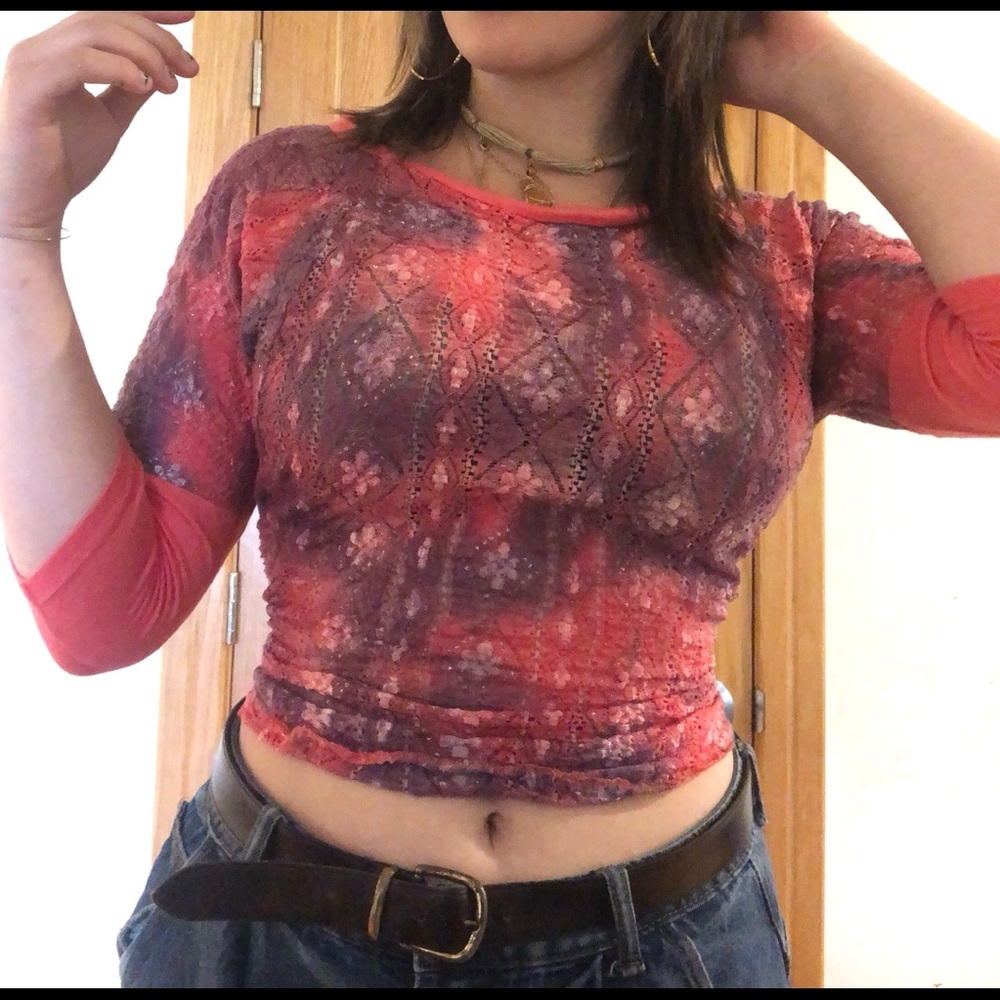 Vintage Y2K pink and purple short-mid sleeved shirt lace